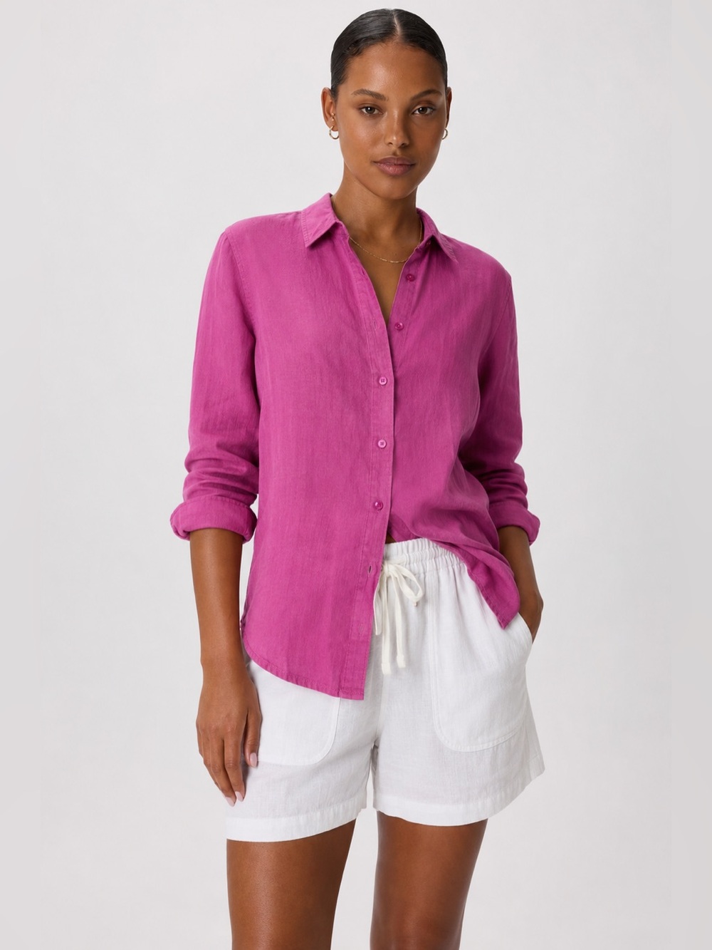 Pendleton 100% Linen Button Up Shirt Long Sleeve Pink Raspeberry Womens 207